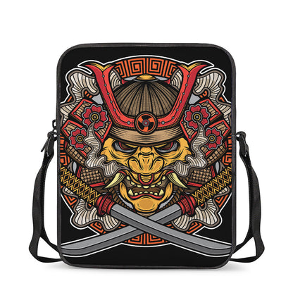 Japanese Samurai Mask Print Rectangular Crossbody Bag