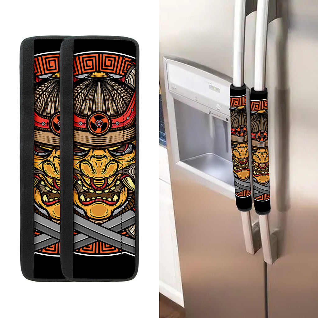 Japanese Samurai Mask Print Refrigerator Handle Covers