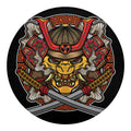 Japanese Samurai Mask Print Round Blanket