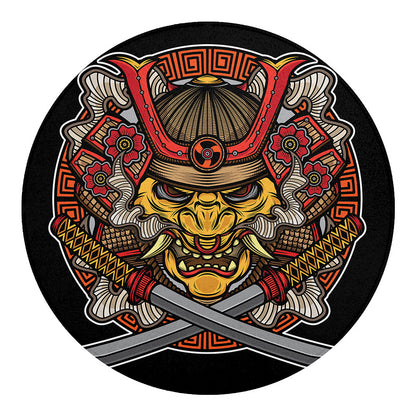 Japanese Samurai Mask Print Round Blanket