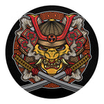 Japanese Samurai Mask Print Round Blanket