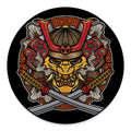 Japanese Samurai Mask Print Round Floor Mat