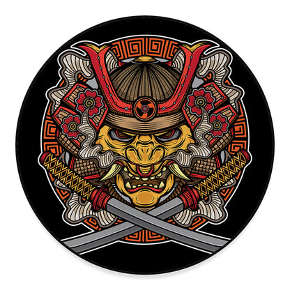 Japanese Samurai Mask Print Round Floor Mat