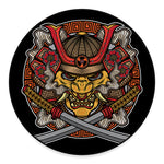 Japanese Samurai Mask Print Round Floor Mat