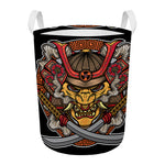 Japanese Samurai Mask Print Round Laundry Basket