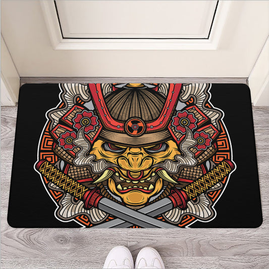 Japanese Samurai Mask Print Rubber Doormat
