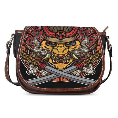 Japanese Samurai Mask Print Saddle Bag