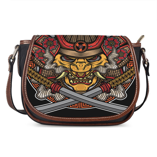 Japanese Samurai Mask Print Saddle Bag