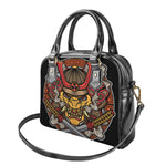 Japanese Samurai Mask Print Shoulder Handbag