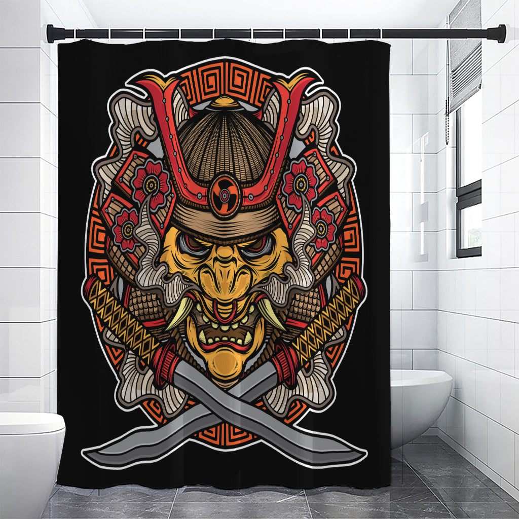 Japanese Samurai Mask Print Shower Curtain