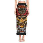 Japanese Samurai Mask Print Side Slit Maxi Skirt