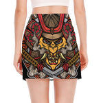 Japanese Samurai Mask Print Side Slit Mini Skirt