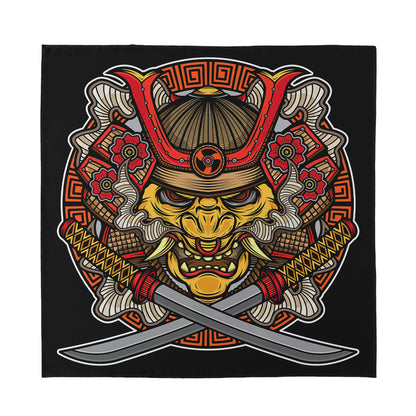 Japanese Samurai Mask Print Silk Bandana