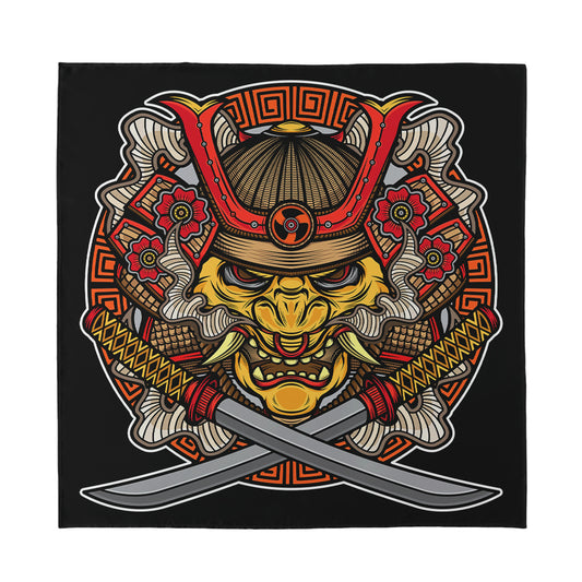 Japanese Samurai Mask Print Silk Bandana