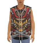 Japanese Samurai Mask Print Sleeveless Baseball Jersey