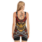 Japanese Samurai Mask Print Sleeveless One Piece Swimsuit