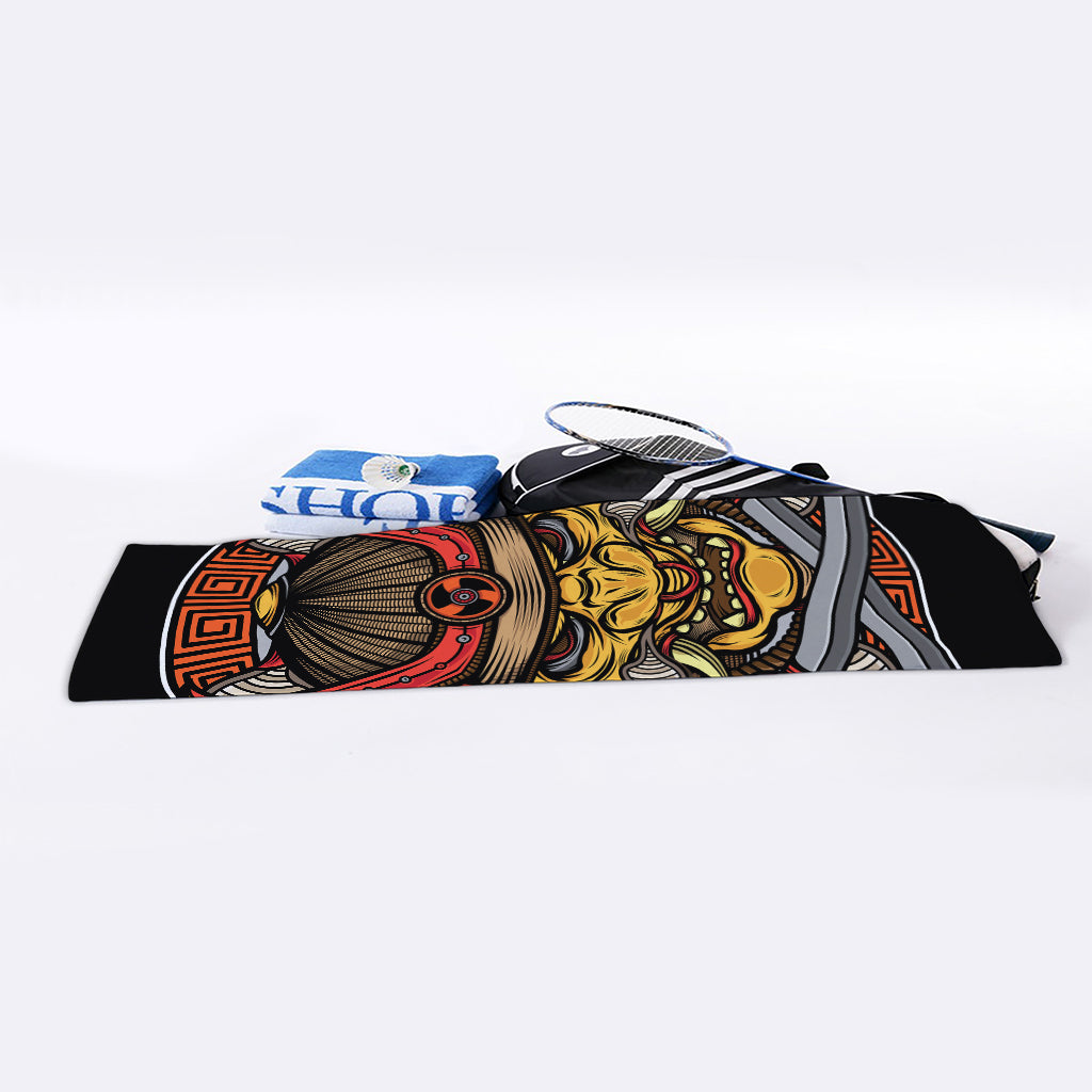 Japanese Samurai Mask Print Sports Towel