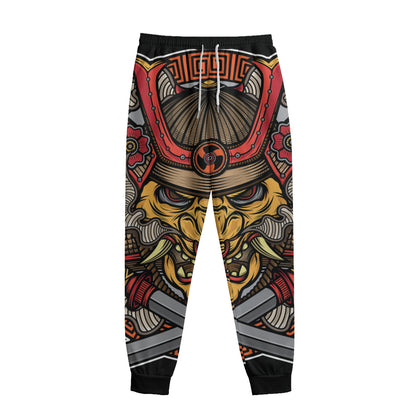 Japanese Samurai Mask Print Sweatpants