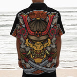 Japanese Samurai Mask Print Textured Short Sleeve Shirt