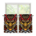 Japanese Samurai Mask Print Tier Curtains