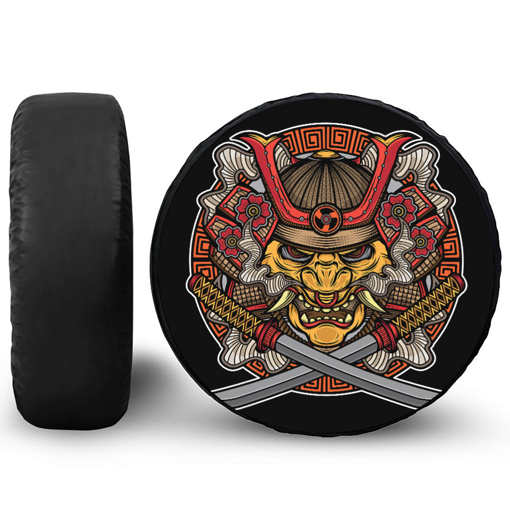 Japanese Samurai Mask Print Tire Cover