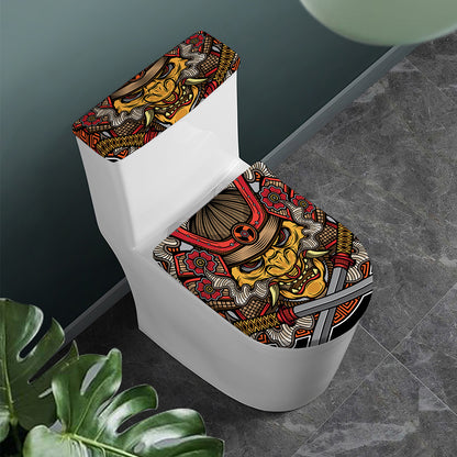 Japanese Samurai Mask Print Toilet Lid And Tank Cover Set