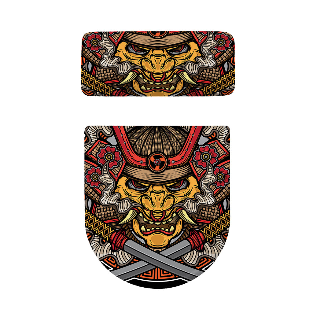 Japanese Samurai Mask Print Toilet Lid And Tank Cover Set