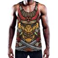Japanese Samurai Mask Print Men's Workout Tank Top