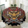 Japanese Samurai Mask Print Waterproof Round Tablecloth