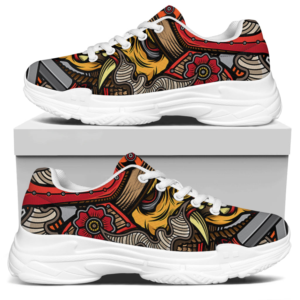 Japanese Samurai Mask Print White Chunky Shoes