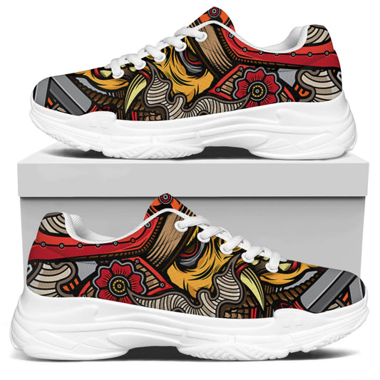 Japanese Samurai Mask Print White Chunky Shoes