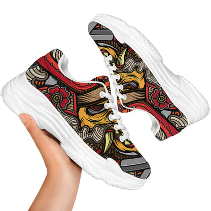 Japanese Samurai Mask Print White Chunky Shoes