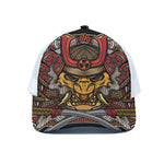Japanese Samurai Mask Print White Mesh Trucker Cap
