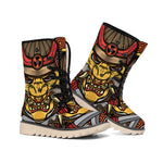 Japanese Samurai Mask Print Winter Boots