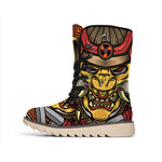 Japanese Samurai Mask Print Winter Boots