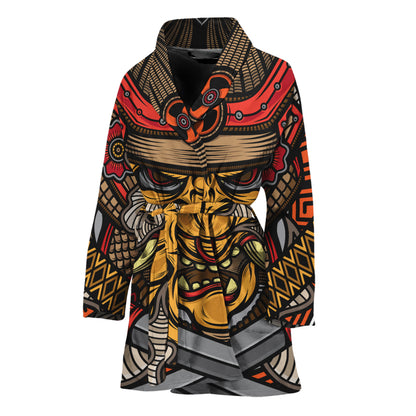 Japanese Samurai Mask Print Women's Bathrobe
