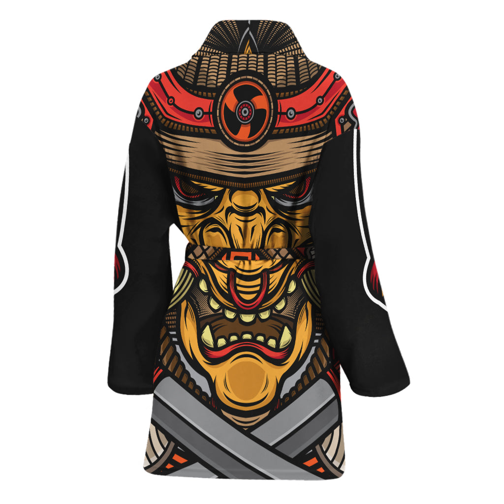Japanese Samurai Mask Print Women's Bathrobe