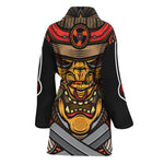 Japanese Samurai Mask Print Women's Bathrobe