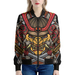 Japanese Samurai Mask Print Women's Bomber Jacket