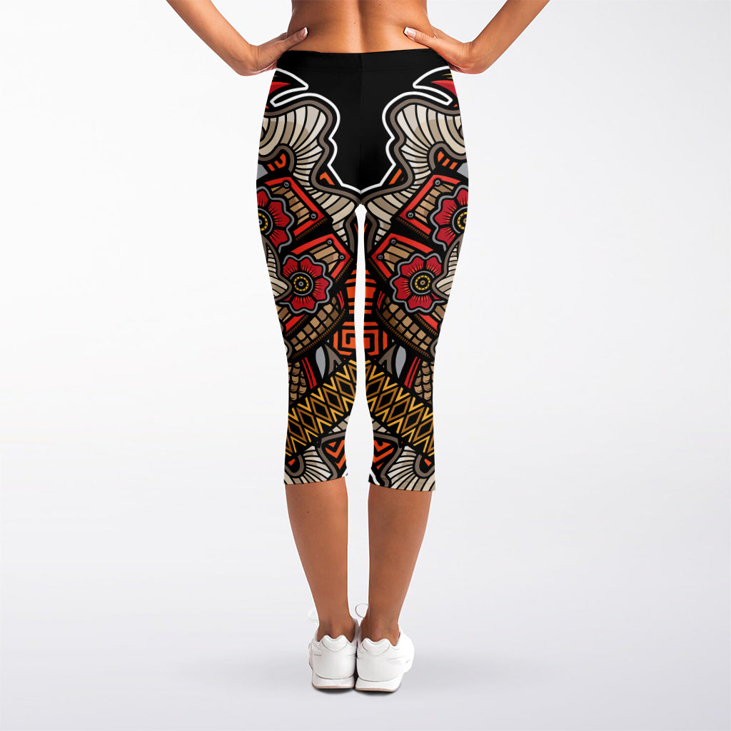 Japanese Samurai Mask Print Women's Capri Leggings