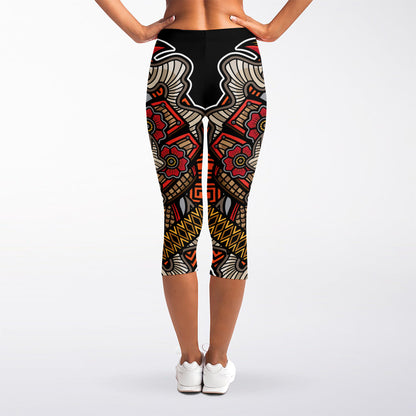 Japanese Samurai Mask Print Women's Capri Leggings