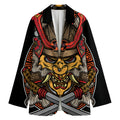 Japanese Samurai Mask Print Women's Cotton Blazer