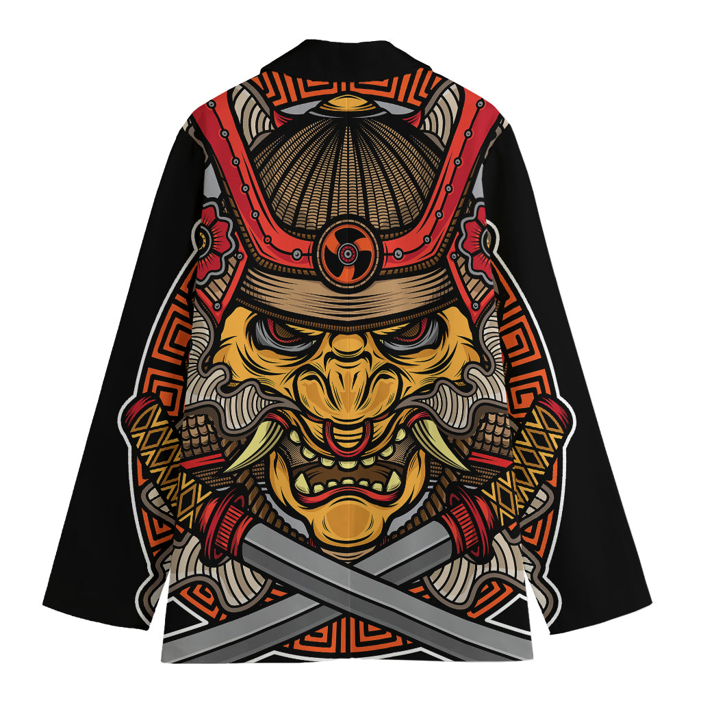 Japanese Samurai Mask Print Women's Cotton Blazer