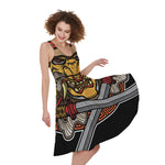 Japanese Samurai Mask Print Women's Sleeveless Dress