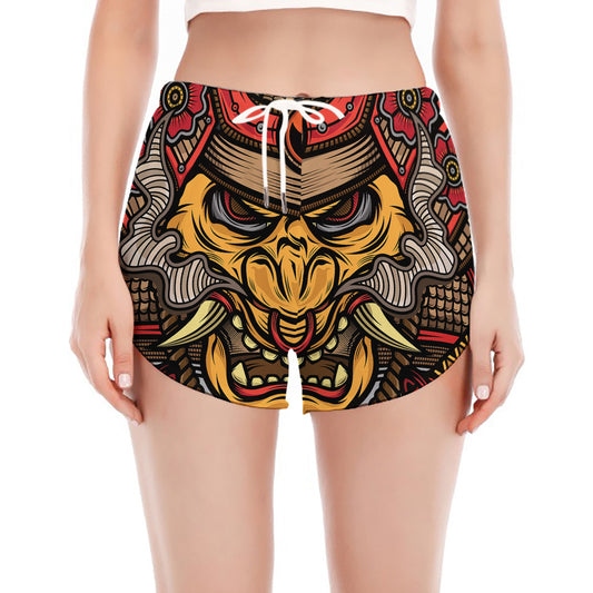Japanese Samurai Mask Print Women's Split Running Shorts
