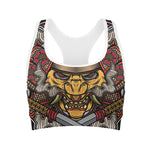 Japanese Samurai Mask Print Women's Sports Bra