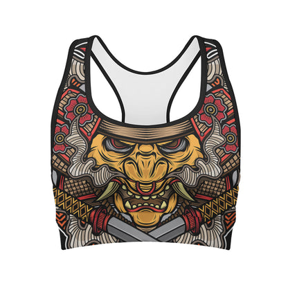 Japanese Samurai Mask Print Women's Sports Bra