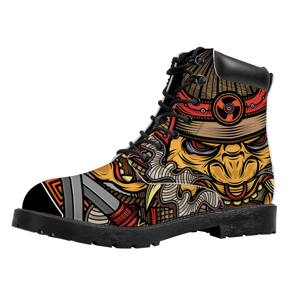 Japanese Samurai Mask Print Work Boots