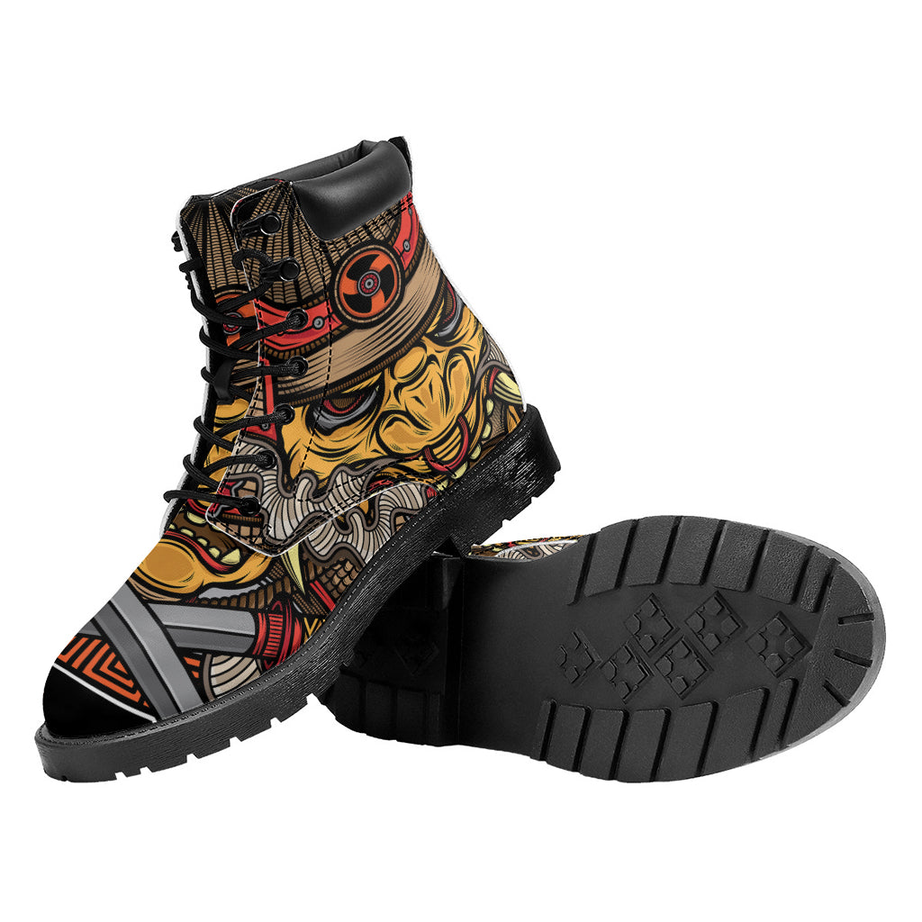 Japanese Samurai Mask Print Work Boots