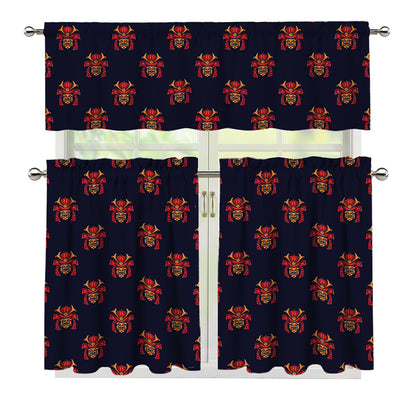 Japanese Samurai Pattern Print 3 Piece Kitchen Curtains